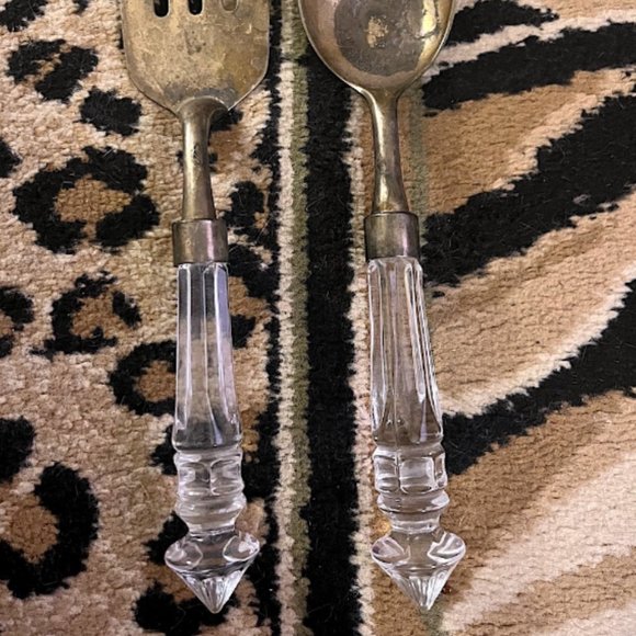 ANTIQUE BRASS AND CRYSTAL HANDLE FORK AND SPOON - Picture 2 of 4